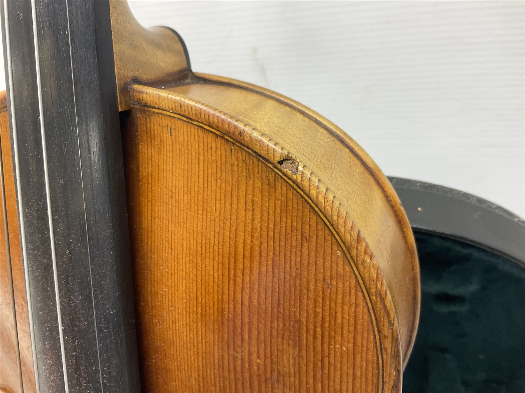 French violin c1900 labelled Guadagnini with 35.5cm two-piece maple back and ribs and spruce top, labelled 'Joannes Baptista Guadagnini Pla Centinus Fecit Mediolani 17**' L59cm overall; in hard carrying case