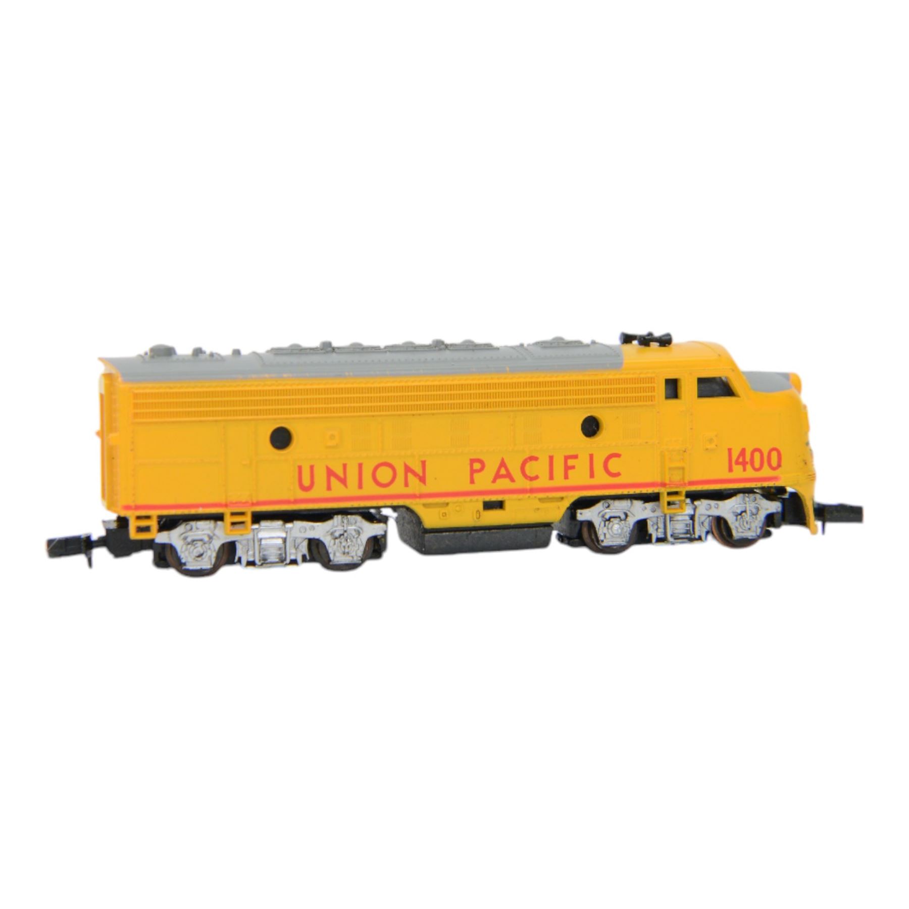 Collection of N gauge model railway locomotives and rolling stock, comprising Atlas, Roundhouse, Life Like and Bachmann examples, including Bachmann no.46612 Crane & Boom, Atlas no. 2102 EMD E8 diesel locomotive, Life-Like no. 7843 GP38 Union Pacific engine and Atlas no. 42042 RS3 Norfolk & Western locomotive, all boxed 