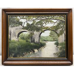 A J Wiseman (British 20th Century): Kylemore Abbey - Ireland, oil on board signed and dated 1967, 57cm x 73cm; English School (20th Century): Holne Bridge - Devon, oil on board unsigned, titled verso 28cm x 39cm (2)