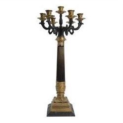 Pair of 20th century Corinthian column seven branch candelabra, with gilt brass sconces and swept acanthus leaf pedestal bases, H69cm (2)