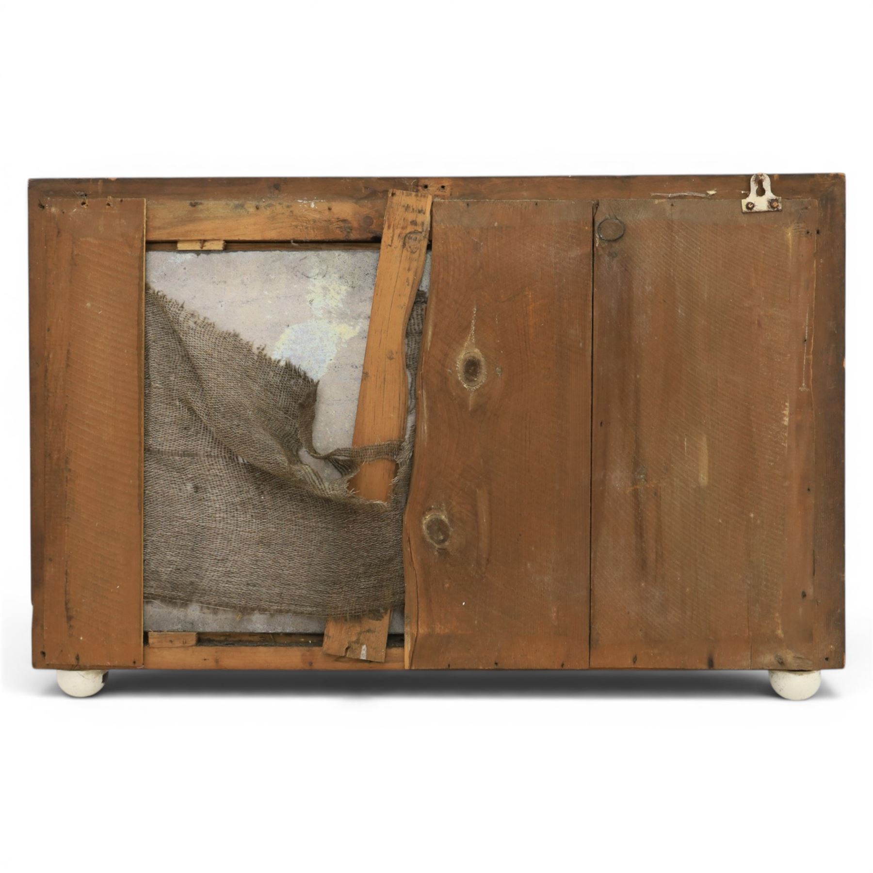 19th century brass and simulated rosewood mirror, with ceramic finials