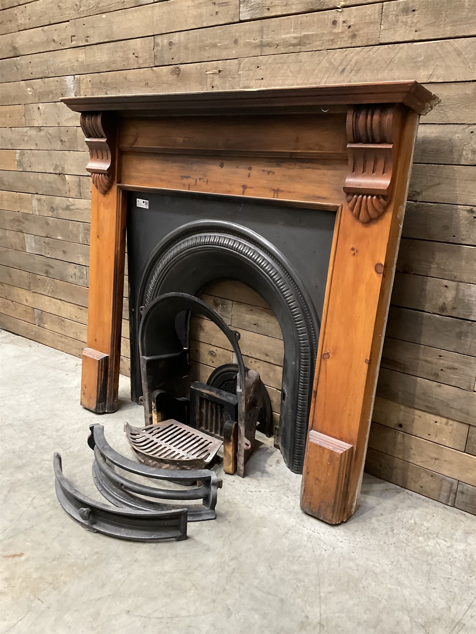 Gallery Collection open fireplace - Victorian design cast iron fire inset with polished pine surround