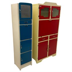 Mid-20th century painted kitchen cabinet, and matching narrow kitchen unit