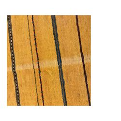 Flat weave rug, pale orange ground decorated with stripes