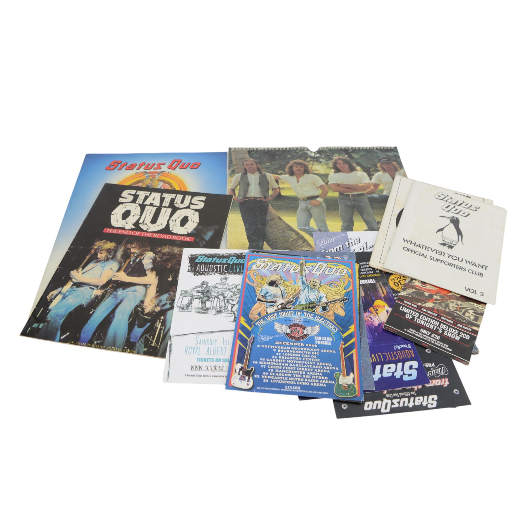 Status Quo memorabilia, including limited edition What You're Proposing AB Blues 7 inch single, supporters club magazines, tour programmes, calendar, etc 