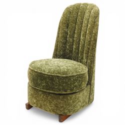 Art Deco mid 20th century bedroom chair upholstered in green crushed velvet
