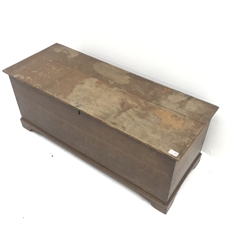 19th century oak blanket box, single hinged lid, shaped bracket feet, W113cm, H45cm, D44cm