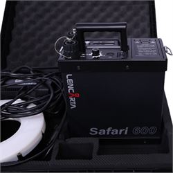 Photography lighting equipment, comprising Lastolite background, two Pixapro reflectors, Manfrotto tripod and Lencarta Safari 600 ring flash