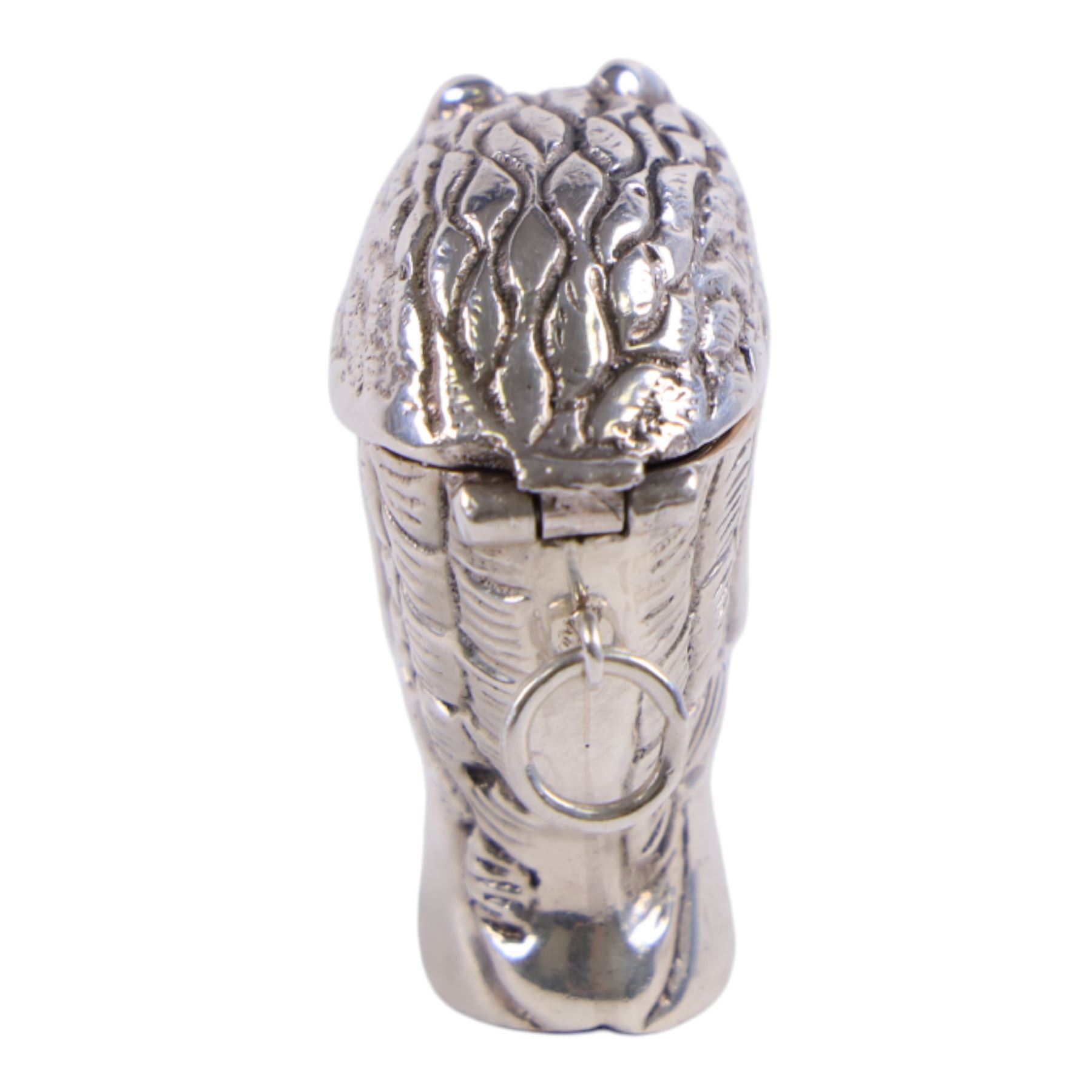 American Silver vesta case in the form of the devil with inset ruby coloured eyes, stamped sterling 295, H4cm