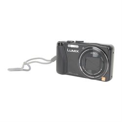Two Panasonic Lumix compact digital cameras, comprising DMC-TZ35 with Leica DC Vario-Elmar 1:3.3-6.4/4.3-86 ASPH lens serial no. FA3GA005971 and a DMC-TZ70 with Leica DC Vario-Elmar 1:3.3-6.4/4.3-129 ASPH lens serial no. WP5DA002555, both in Lowepro cases 