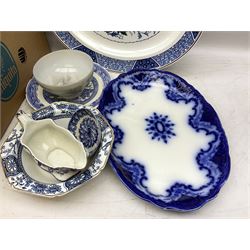 Quantity of tea wares to include Japanese example, blue and white ceramics, Alfred Meakin Madras pattern oval plate and another blue and white Meakin dish, Johnson Bros Eternal Beau plates etc
