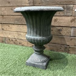 Pair of small Victorian style grey painted cast irons gardens urns - THIS LOT IS TO BE COLLECTED BY APPOINTMENT FROM DUGGLEBY STORAGE, GREAT HILL, EASTFIELD, SCARBOROUGH, YO11 3TX