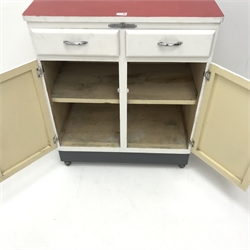 1950s/60s Fleetways painted kitchen cabinet, two drawers above two cupboards, W76cm, H89cm, D46cm