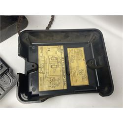 Collection of phone headsets, including GPO bakelite examples, together with other telephone parts 