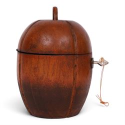Wooden tea caddy in the form of a melon, in the Georgian style, with key, H15cm