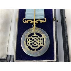 Group of predominantly Masonic Jewels of Office, to include silver, and silver gilt and enamel examples, mostly 1950's and 1960's in date, etc. 