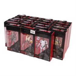 Twenty three Star Wars Black Series Red Wave action figures, comprising Han Solo, Snowtrooper, Imperial Shock Trooper, Tie Fighter Pilot, Chewbacca, Director Krennic, Sabine Wren, Sergeant Gyn Erso, Snowtrooper (Battlofront), Scarif Stormtrooper Squad Leader, Flametrooper, Kylo Ren, Constable Zuvio, Poe Dameron, Guavian Enforcer, X Wing Pilot Asty, Finn, Darth Vader, Stormtrooper, C-3P0, Captain Phasma and Jango Fett,  all boxed
