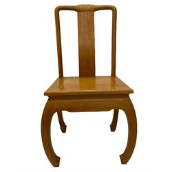 Oriental hardwood rectangular dining table, and six high back dining chairs with solid seats