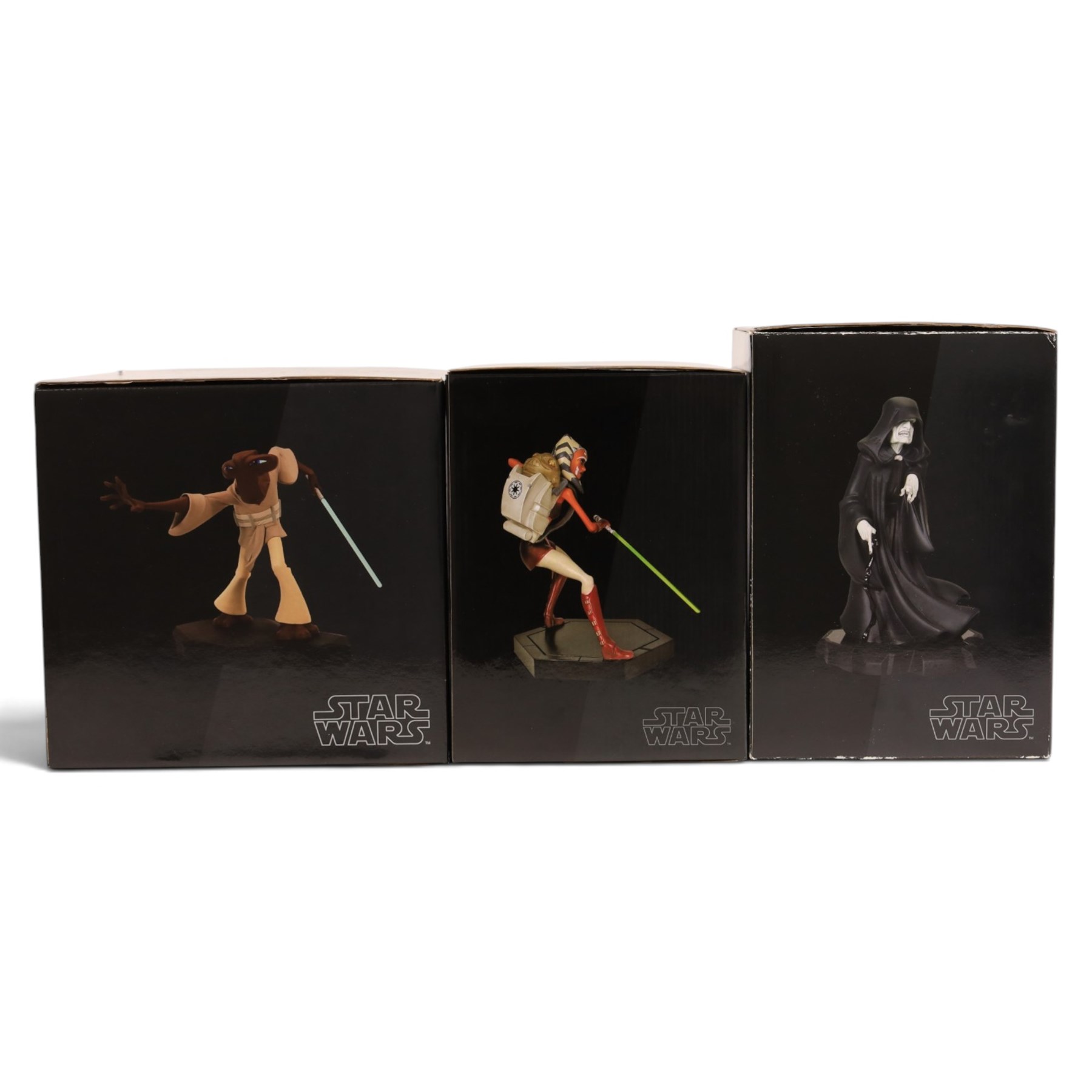Three limited edition Gentle Giant Star Wars Animated Maquettes, comprising Emperor Palpatine, Clone Wars Roron Corobb and Clone Wars Ahsoka Tano with Rotta, all boxed 