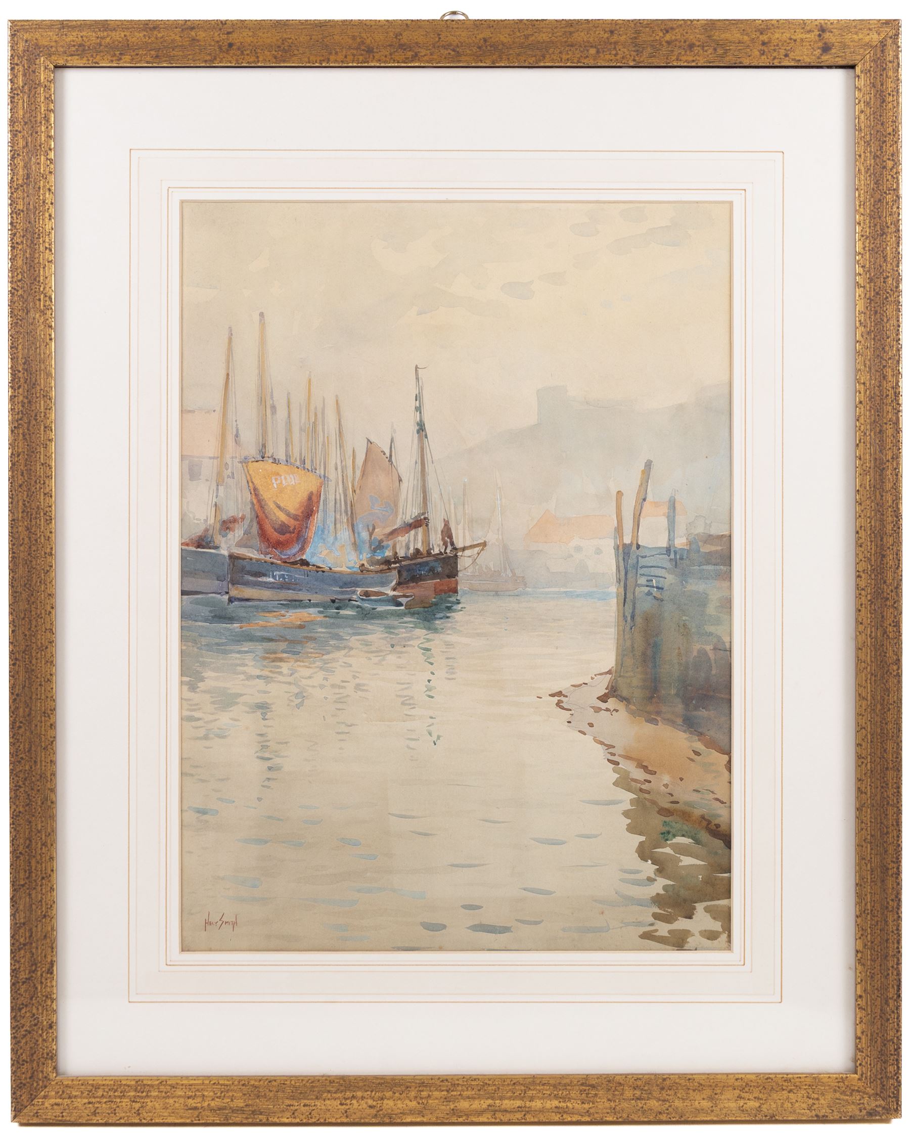 C Holmes (British 19th/20th Century): Clouds over Whitby, oil on canvas signed, 24cm x 34cm; Hely Augustus Morton Smith (British 1862-1941): Entering Whitby Harbour, watercolour signed 42cm x 30cm; W Berkeley (British 19th Century): The Doorway, watercolour signed and dated '04, 23cm x 19cm (3)