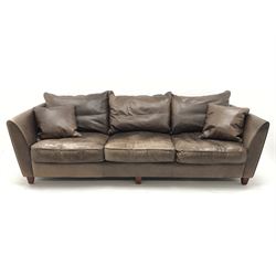 Collins & Hayes - grande three seat sofa upholstered in brown leather, W255cm, D98cm
