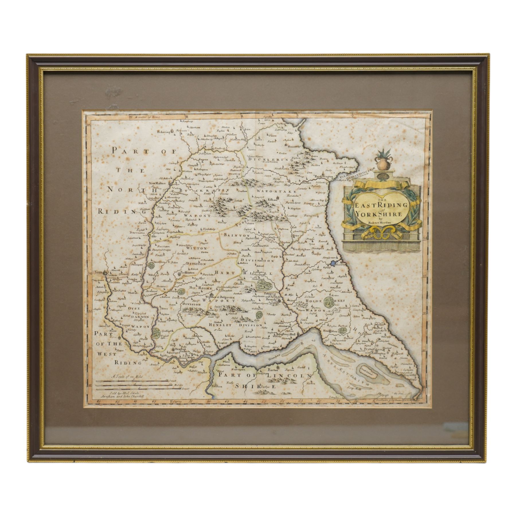 Robert Morden (British c.1650-1703): 'The North Riding of Yorkshire', 17th/18th century engraved map with hand-colouring 38cm x 43cm