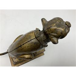 Late 19th century cast-iron mechanical money bank 'Bulldog Bank' by J & E Stevens with coin-on-nose action; patented 27th April 1880 H19.5cm