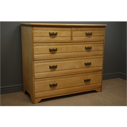  Edwardian ash chest, two short and three long drawers, W121cm, H109cm, D55cm  
