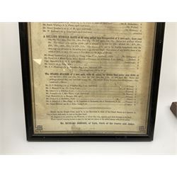Two 19th century Beverley Race posters - 11th/12th May 1842 with vignette of a horse race 35 x 23cm; and 17th March 1854; each in ebonised frame; together with 'Notice of Poll .... Beverley No.5 Ward' 6th May 1976 78 x 43cm in mahogany stained frame (3)
