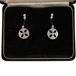 Pair of silver art deco style pendant earrings, boxed