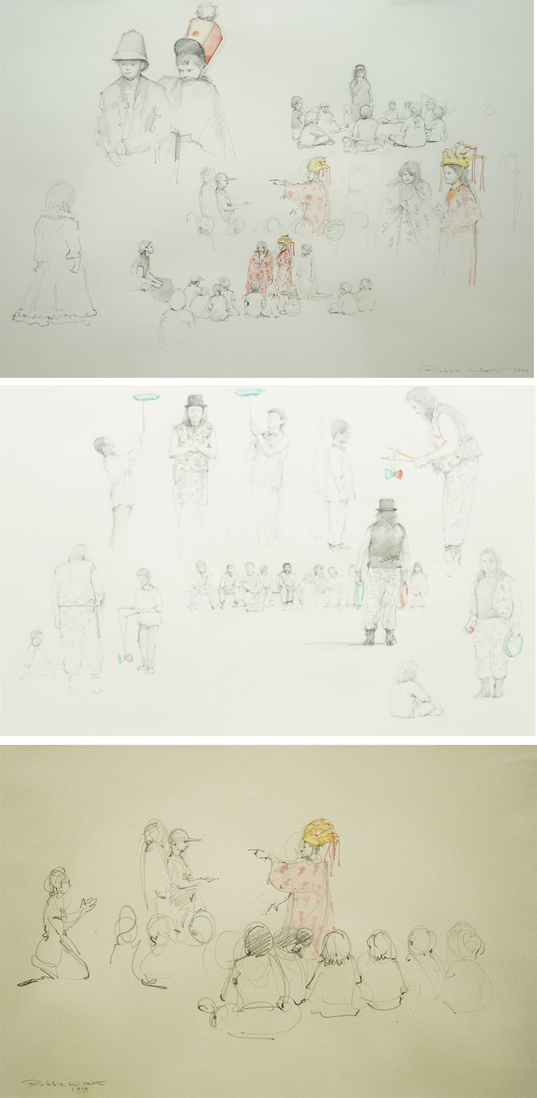 Robert 'Robbie' Wraith (British 1952-): 'The Spark Workshop 1999', set three pencil and watercolour sketches signed and dated 1999 max 28cm x 40cm (3)