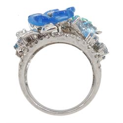 La Posy 18ct white gold diamond and stone set flower jewellery including matching ring, pendant and pair of earrings, stamped 750 La Posy 