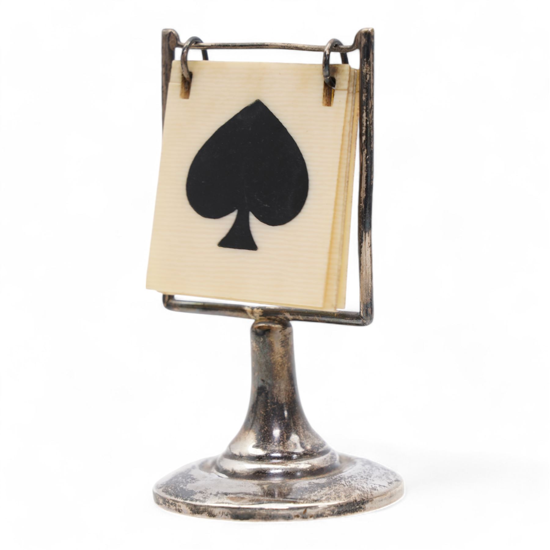 1920s silver bridge marker with ivorine cards, by Joseph & Richard Griffin, Chester 1921 H9cm