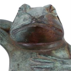 Bronze figure of resting frog, H10cm