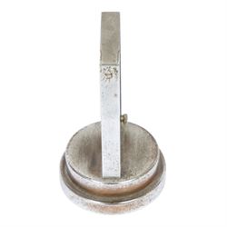 Art Deco chrome plated desk aneroid barometer by Zeiss Ikon, with frosted glass panel to rear, upon raised on a stepped circular base with instructions printed on the underside, H16cm