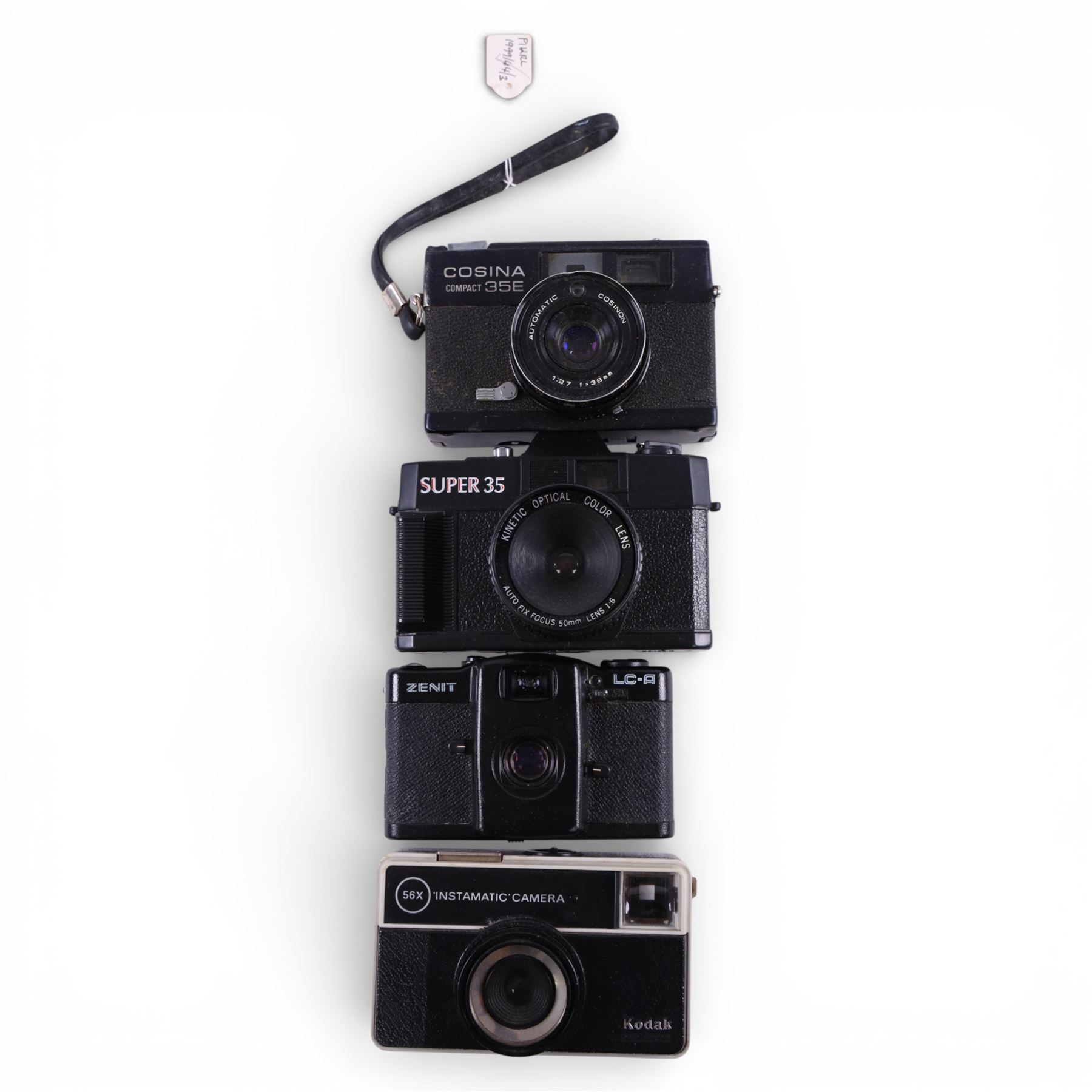 Vintage 35mm cameras, including two Olympus Trip 35, Halina Easy Matic, Hanimex 35HS, Agfa, Cosina 35E, etc