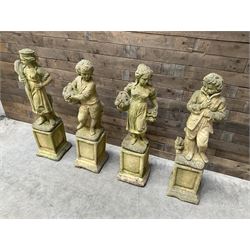 The Four Seasons - set of four cast stone garden figures on plinths