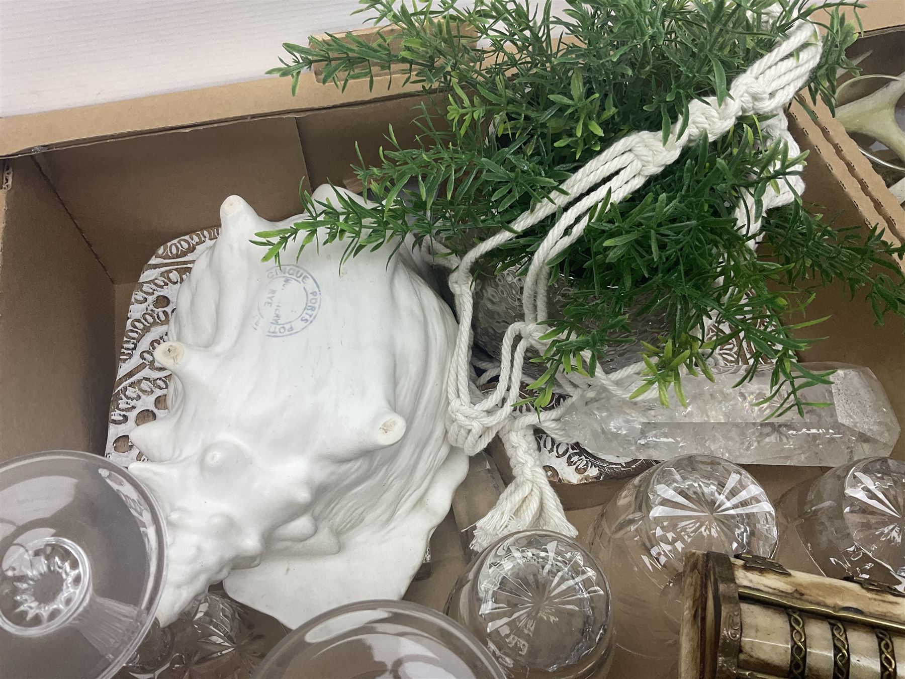 Collection of glass ware, to include six tumblers and six wine glasses, together with other decorative collectables, in two boxes