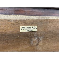 19th century camphor wood and mahogany silver chest, the hinged banded top with circular brass mounts which secure the interior strap hinges, fretwork metal strapping to the corners, on stand with plain frieze and acanthus carved cabriole ball and claw feet