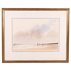 Edward Seago RWS RBA (British 1910-1974): Sea Anglers on a Beach, watercolour signed in pencil, later title verso 25cm x 36.5cm 