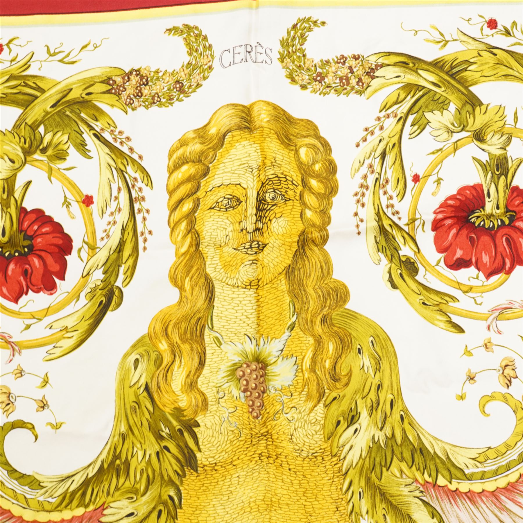 Hermes 'Ceres' silk scard, in the red gold and green colourway, designed by Francoise Faconnet 86cm x 86cm 