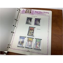 Stamps and reference materials, including various Queen Elizabeth II marginal blocks, 1953 Coronation stamps, Royal Silver Wedding commemoratives, commemorative postcards etc