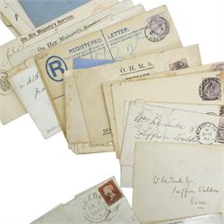 Postal History including, pre-stamp items, Queen Victoria imperf and perf penny reds on covers or entires, mourning covers etc