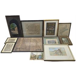 Robert Thornton Wilding watercolour, Mughal School watercolours, 19th century maps, etc (qty)