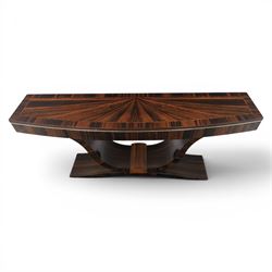 Giorgio Collection - Art Deco design macassar ebony 'Luna' console table, rectangular bow-front top with cross-banding and sun-burst veneer, fitted with single drawer, raised on a curved U-shaped base, retailed by Harrods