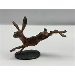 Michael Storey (British 1948-): 'Running Hare', bronze of a hare, H7cm, L10cm 