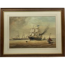 S H Wilson of Hull (British fl.1855-1880): 'S S Queen Victoria' in full steam and sail leaving the Port of Hull with Holy Trinity Church in the distance, watercolour signed 52cm x 77cm
Notes: although little is known about the artist's life, Wilson exhibited a depiction of H M S Monarch at the Royal Academy in 1870 and produced several important documentary pictures of Hull Shipping and the Port