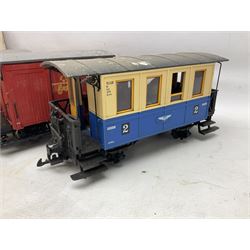 Three LGB (Lehmann Gross Bahn) G scale, gauge 1, rolling stock wagons, comprising two Lake George and Boulder wagons and an Auto Express wagon, together with a LGB passenger coach, other LGB rolling stock and a Lehmann Rigi900 ski lift