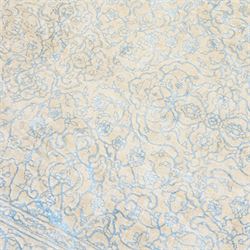Large cream ground carpet, with overall arabesque design in light blue, within scrolling border 