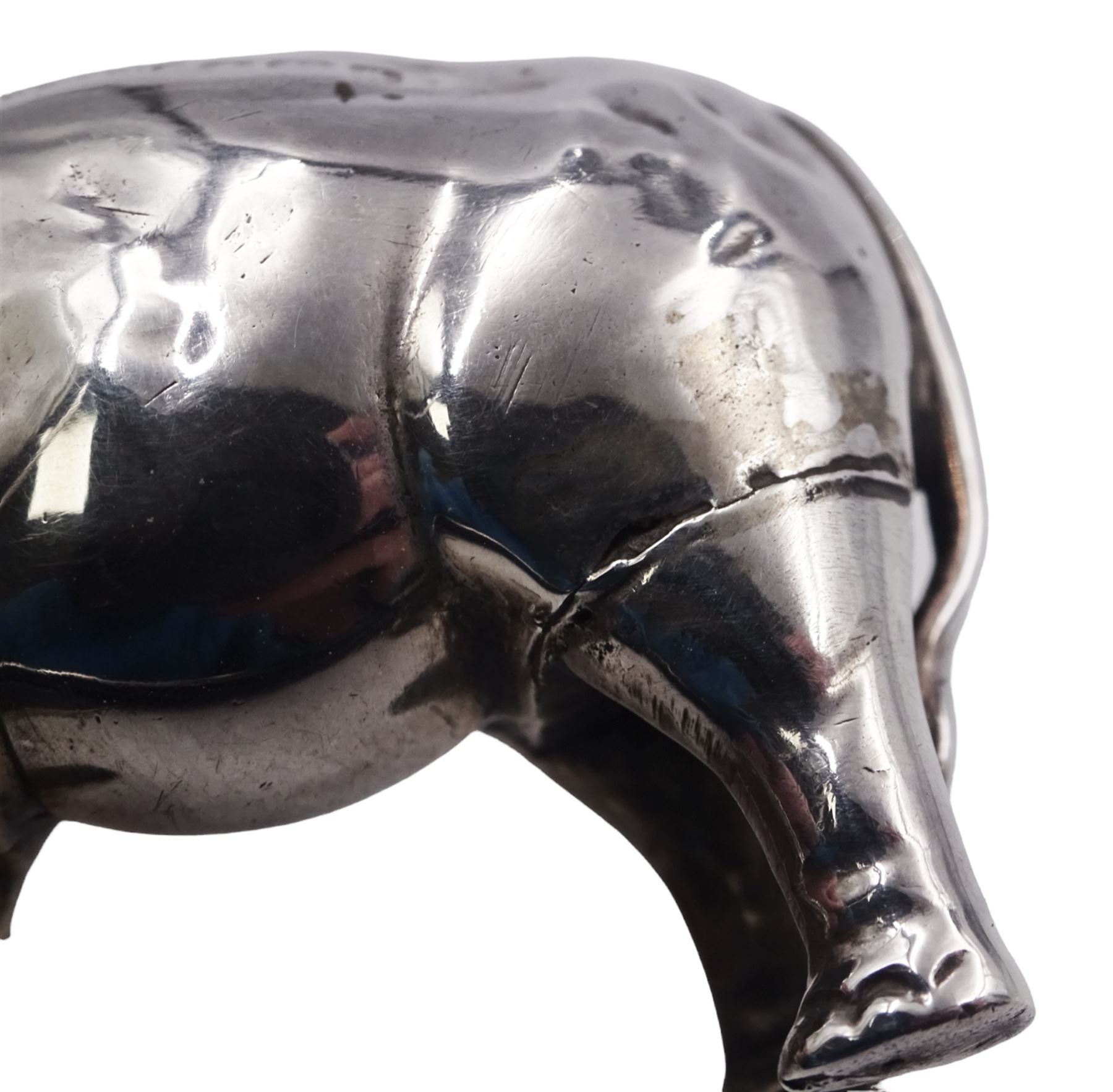 Edwardian silver novelty pin cushion, modelled as an elephant with cushioned back, hallmarked Birmingham 1906, maker's mark indistinct, H3.2cm, approximate total weight 0.46 ozt (14.1 grams)